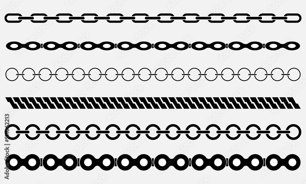 Chain pattern brush set of braided ropes vector illustration