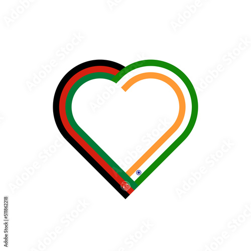unity concept. heart ribbon icon of afghanistan and india flags. vector illustration isolated on white background