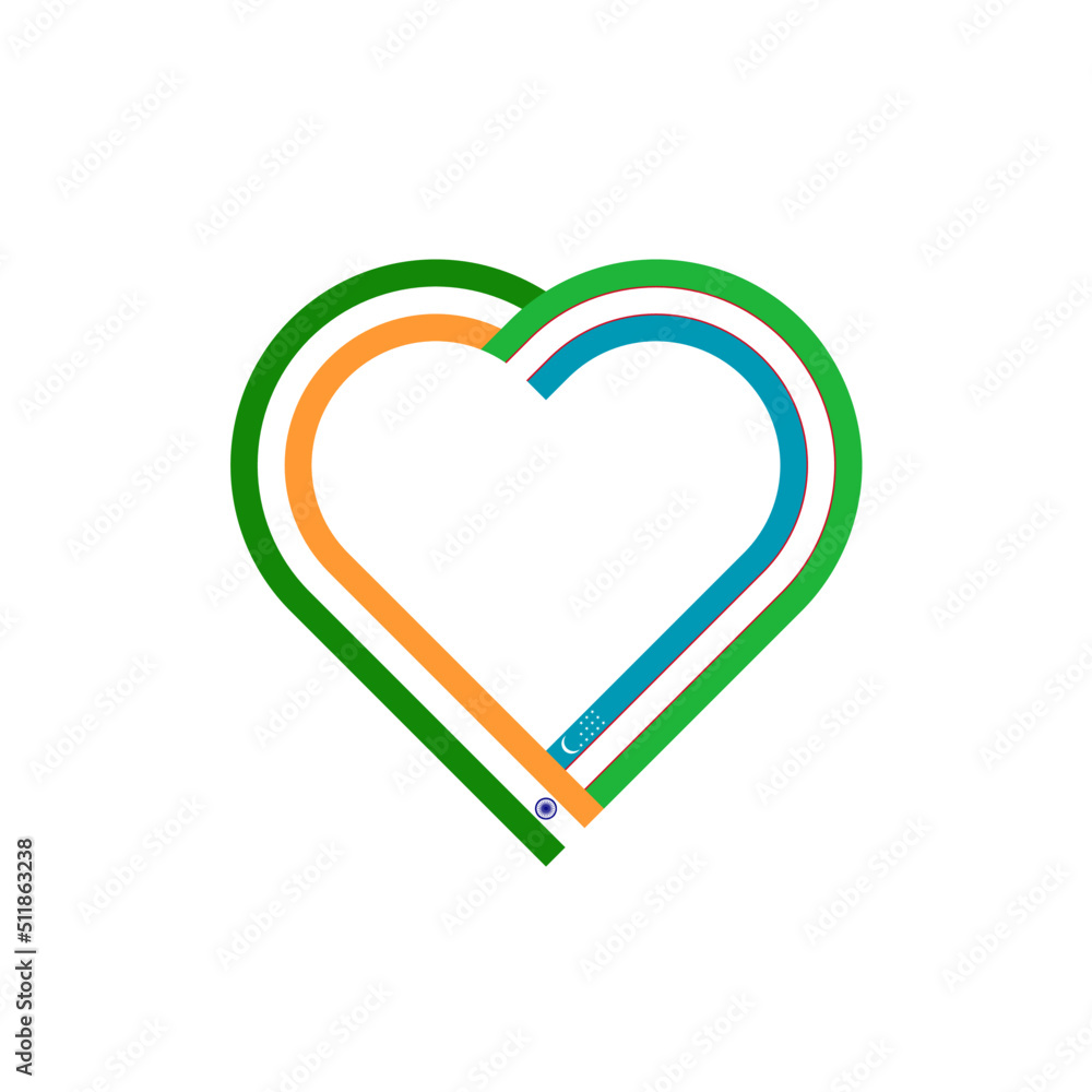 unity concept. heart ribbon icon of india and uzbekistan flags. vector illustration isolated on white background unity concept. heart ribbon icon of india and uzbekistan flags. vector illustration isolated on white background
