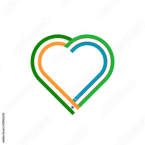 unity concept. heart ribbon icon of india and uzbekistan flags. vector illustration isolated on white background