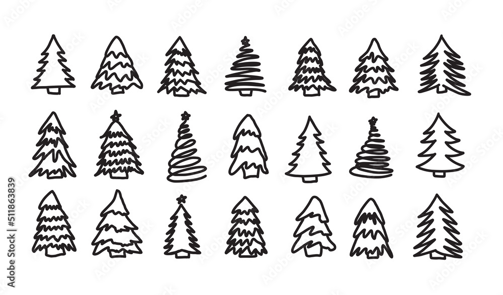 Fototapeta premium Christmas tree set, Hand drawn illustrations.