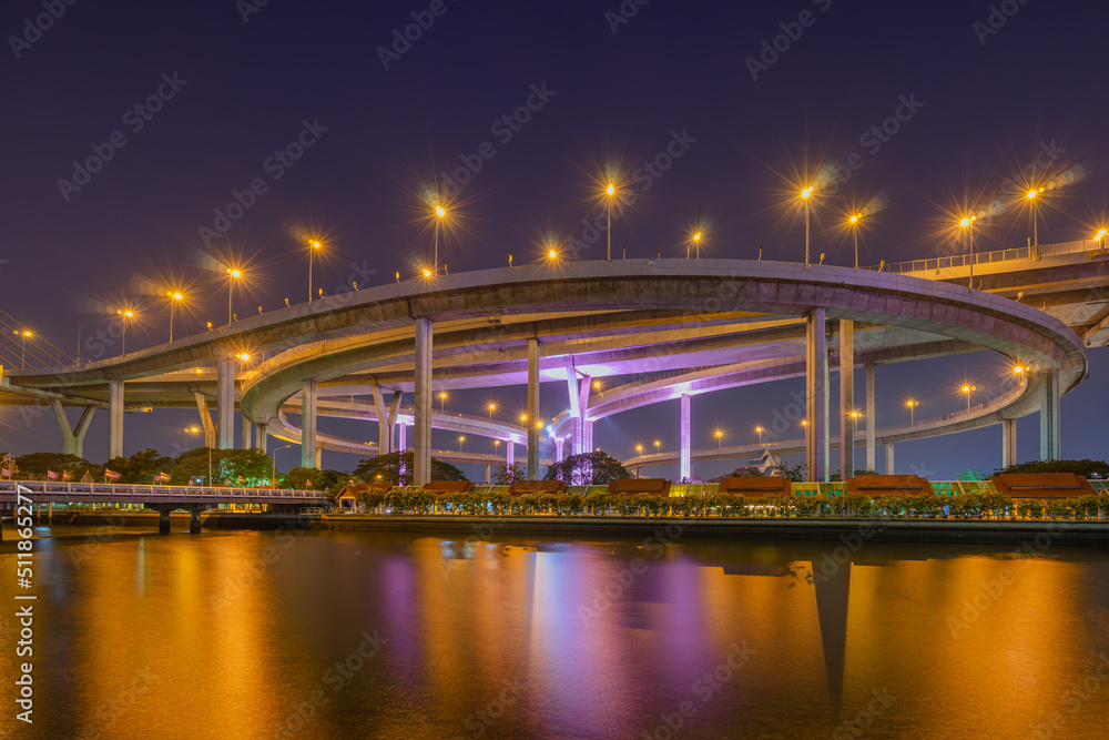 Light up on the highway bridge across the river