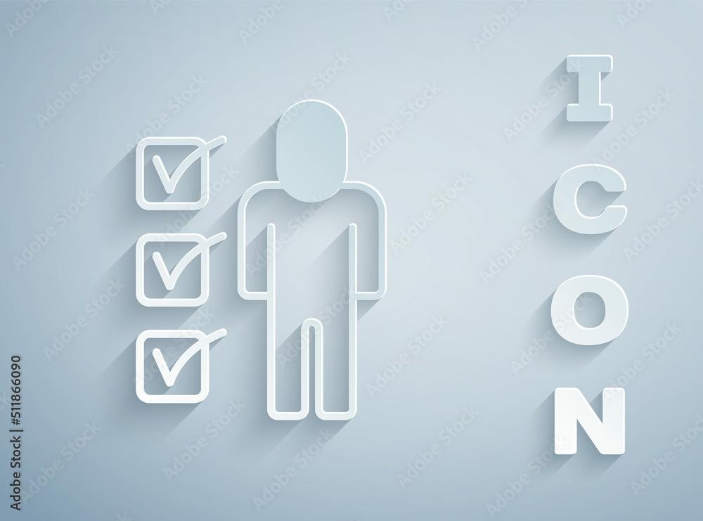 Paper cut Resume icon isolated on grey background. CV application. Searching professional staff. Analyzing personnel resume. Paper art style. Vector Paper cut Resume icon isolated on grey background. CV application. Searching professional staff. Analyzing personnel resume. Paper art style. Vector