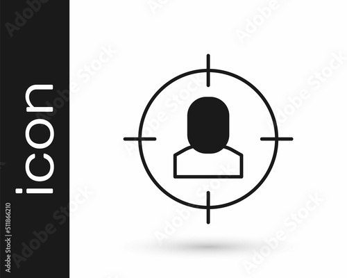 Black Head hunting icon isolated on white background. Business target or Employment sign. Human resource and recruitment for business. Vector