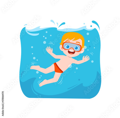 kid swim under water on summer holiday