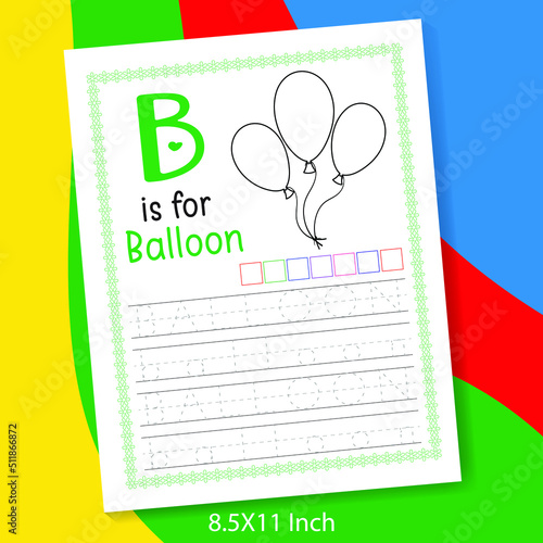 A to Z alphabet letter with easy word tracing and coloring book for preschool or kindergarten kids. A-Z Word tracing and coloring activity log sheet for Kindergarten and preschool kids