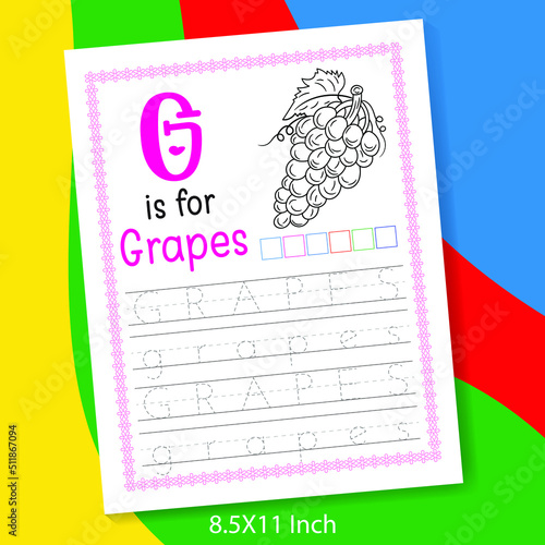 A to Z alphabet letter with easy word tracing and coloring book for preschool or kindergarten kids. A-Z Word tracing and coloring activity log sheet for Kindergarten and preschool kids