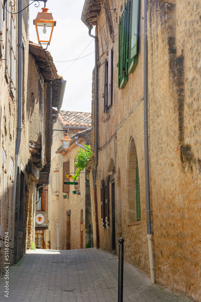 Veiw at the medieval street in the in Lautrec, France