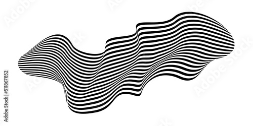 Waving flag as a brush stroke with zebra texture. Vest striped with fabric Black and white stripes curved in a bizarre way with waves curving along the trajectory