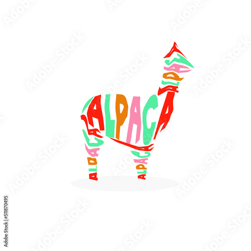 Logo illustration of colorful letters forming an alpaca