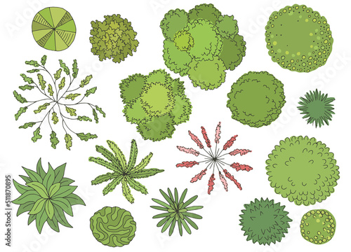 Landscape architect design element set graphic color top sketch aerial view illustration vector 