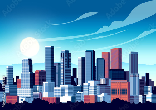 Cityscape with modern buildings, skyscrapers and offices. Handmade drawing vector illustration.