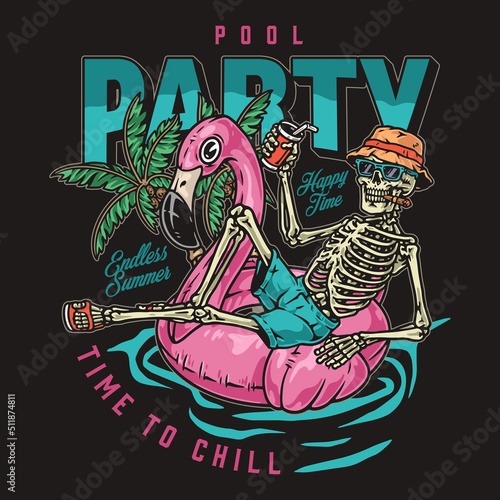 Pool party logotype colorful vintage