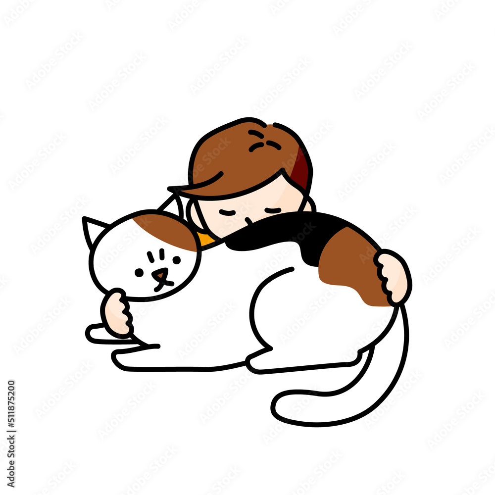 猫を吸う(猫に顔をうずめる)男性のイラスト(白背景・ベクター・切り抜き) 猫を吸う(猫に顔をうずめる)男性のイラスト(白背景・ベクター・切り抜き)