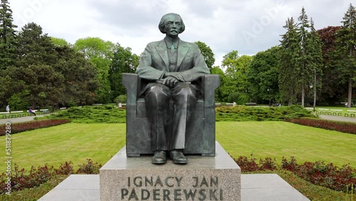 Monument of Ignacy Jan Paderewski , Ujazdow Park in Warsaw city, Poland, 4k photo