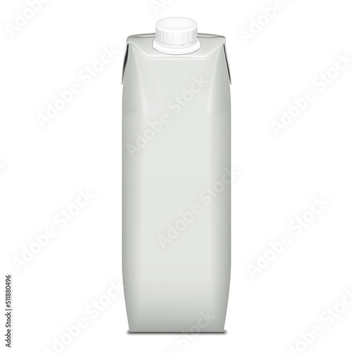 Blank spout carton liquid product packaging isolated on white background realistic vector mock-up. Reclosable pour milk or juice box with screw cap mockup. Template for design