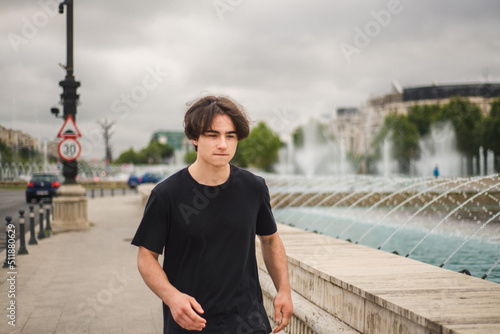 Adrian, Beautiful handsom young man wearing black sweater, Closeup portrait of young man, city, Attractive teenager. caucasian, lifestye, Bucharest