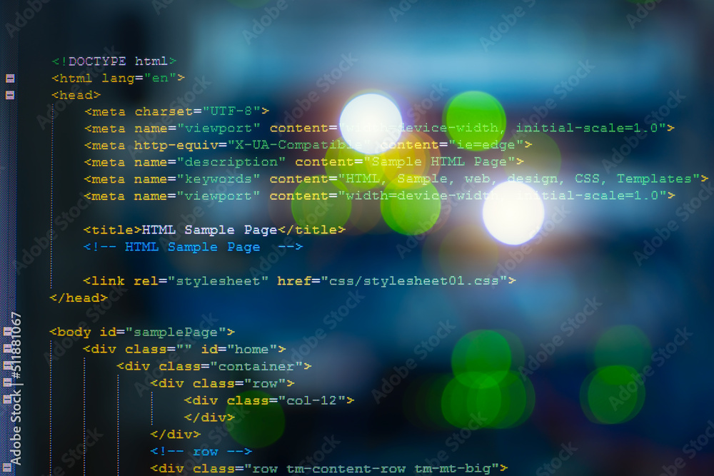 HTML code on computer monitor and server room background. HTML code on computer monitor and server room background.