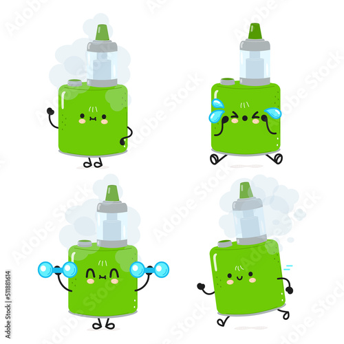 Funny cute happy vape characters bundle set. Vector hand drawn doodle style cartoon character illustration icon design. Cute vape mascot character collection