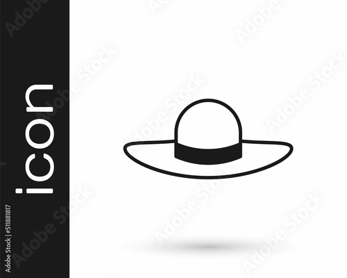 Black Elegant women hat icon isolated on white background. Vector