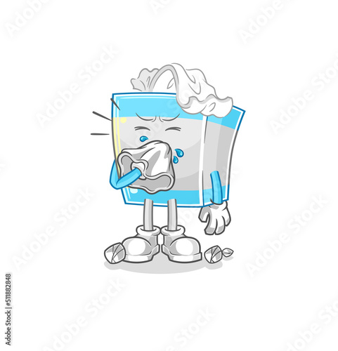 tissue box blowing nose character. cartoon mascot vector