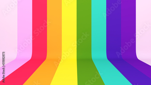 Rainbow stage on a Rainbow background,mock up for presentation,3D rendering