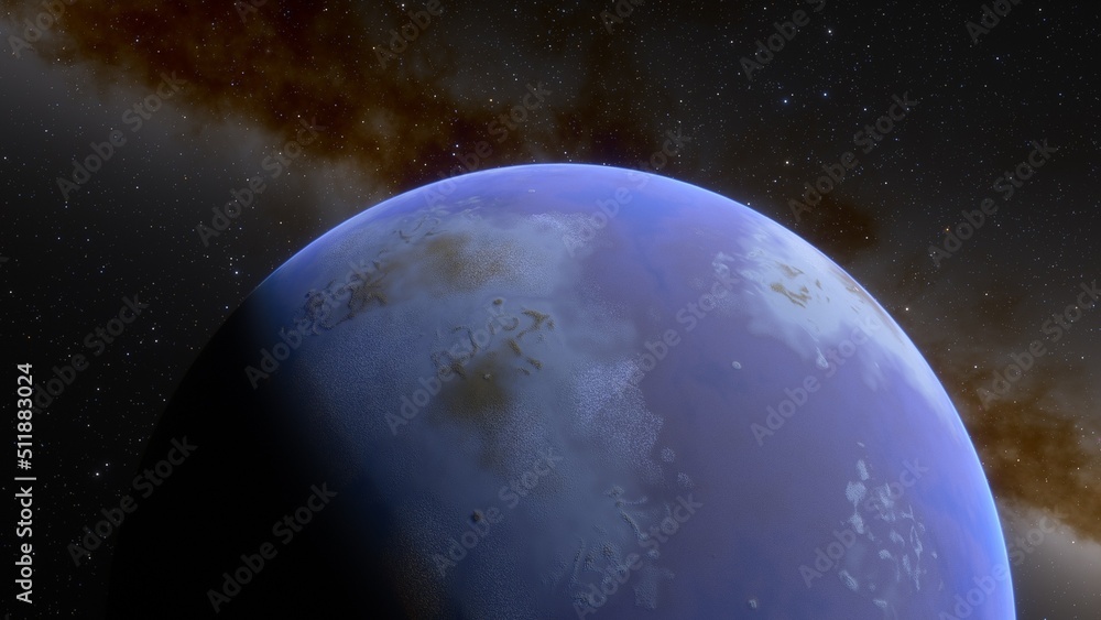 Obraz premium super-earth planet, realistic exoplanet, planet suitable for colonization, earth-like planet in far space, planets background 3d render 