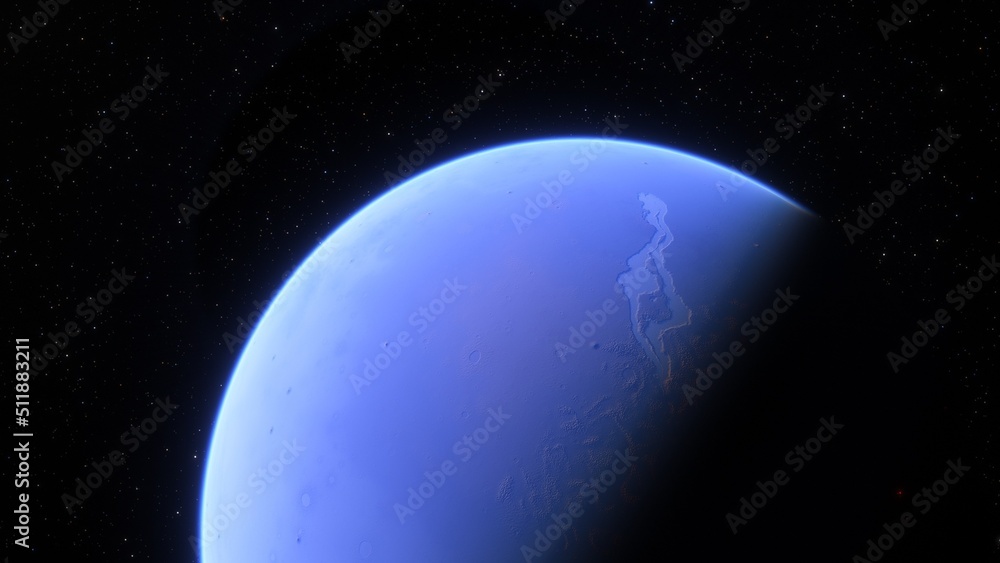 Fototapeta premium super-earth planet, realistic exoplanet, planet suitable for colonization, earth-like planet in far space, planets background 3d render 