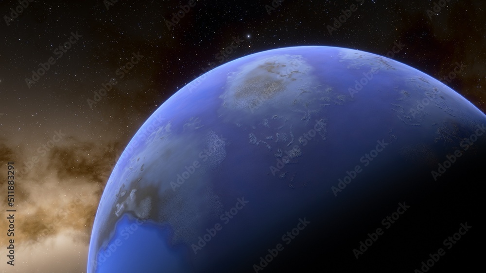 Fototapeta premium super-earth planet, realistic exoplanet, planet suitable for colonization, earth-like planet in far space, planets background 3d render 