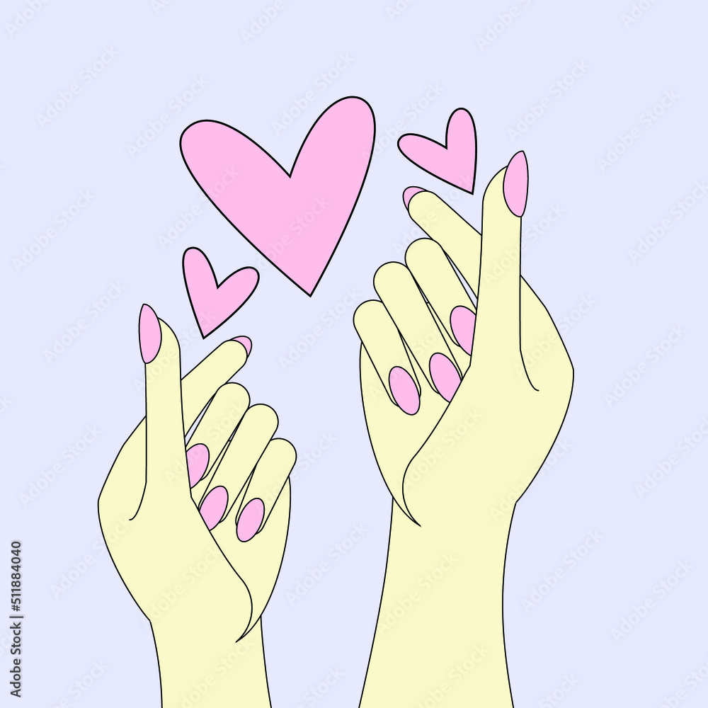 Mini heart Korean love. Hand with heart, finger heart. Vector illustration Mini heart Korean love. Hand with heart, finger heart. Vector illustration