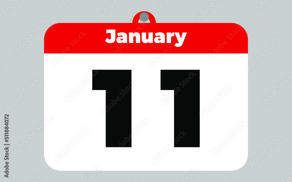 January, 11. White and red calendar January, 11. White and red calendar