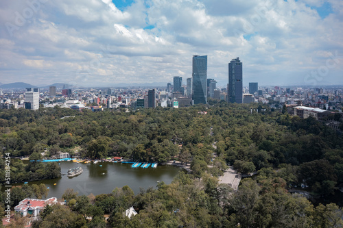 Aerial drone view of Chapultepec Park, city in the background © Erich Sacco