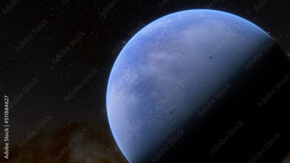 super-earth planet, realistic exoplanet, planet suitable for colonization, earth-like planet in far space, planets background 3d render
