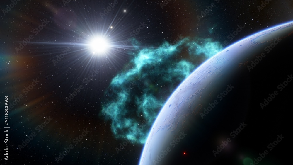 super-earth planet, realistic exoplanet, planet suitable for colonization, earth-like planet in far space, planets background 3d render
super-earth planet, realistic exoplanet, planet suitable for colonization, earth-like planet in far space, planets background 3d render