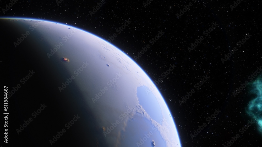 Fototapeta premium super-earth planet, realistic exoplanet, planet suitable for colonization, earth-like planet in far space, planets background 3d render 