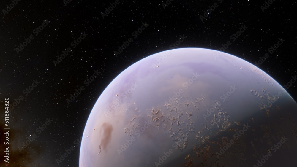 super-earth planet, realistic exoplanet, planet suitable for colonization, earth-like planet in far space, planets background 3d render
