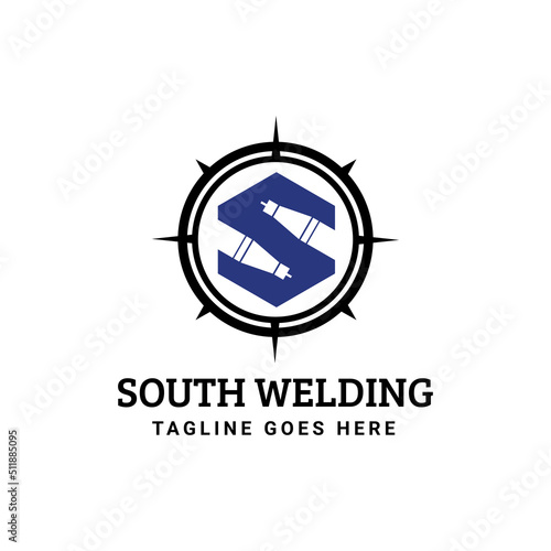 Welding construction with letter S logo design