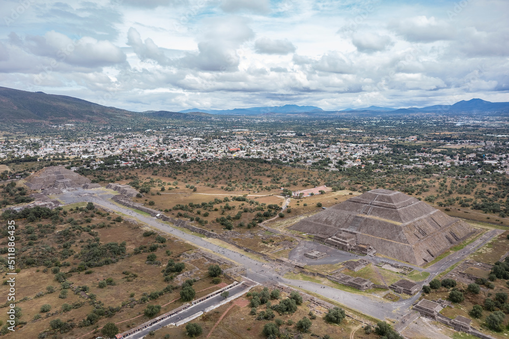 Teotihuacan Pyramids seen from a drone