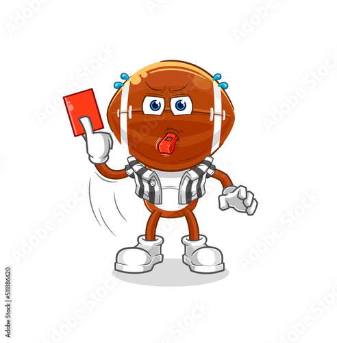 rugby head referee with red card illustration. character vector