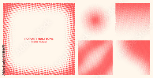 Assorted Various Modern Halftone Pop Art Textures Vector Different Geometric Wavy Pattern Set Isolated On Light Backdrop. Pale Red Half Tone Graphic Variety Texture Universal Design Element Collection