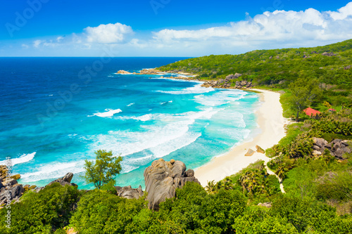 Grand Anse - one of the most beautiful beach of Seychelles. La Digue Island, Seychelles photo