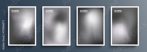 Set of grey blurred backgrounds with modern abstract soft gray color gradients. Templates collection for brochures, posters, banners, flyers and cards. Vector illustration.