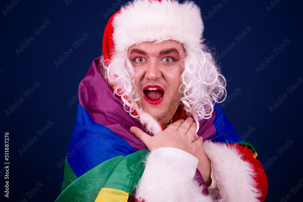 Christmas and New Year. Drag queen dressed as Santa Claus.