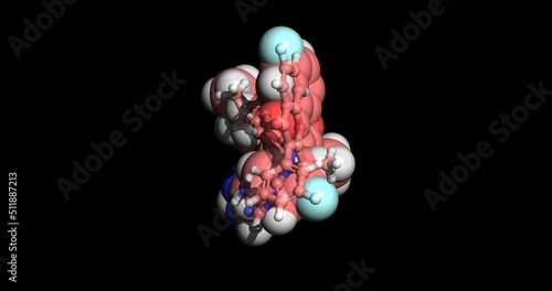 Umbralisib, anticancer drug, 3D molecule, spinning 4K photo