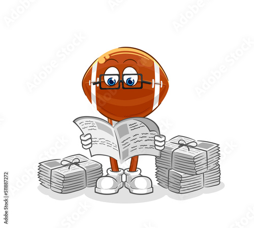 rugby head read newspaper cartoon. character vector