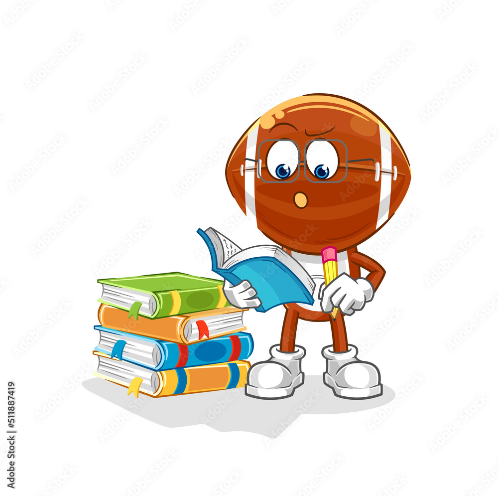 Fototapeta premium rugby head studying mascot. cartoon vector
