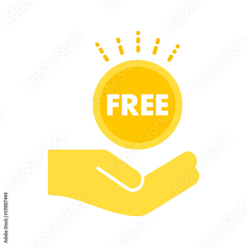 FREEの文字が入ったコインと手のアイコン - 無料･フリーのイメージ素材
