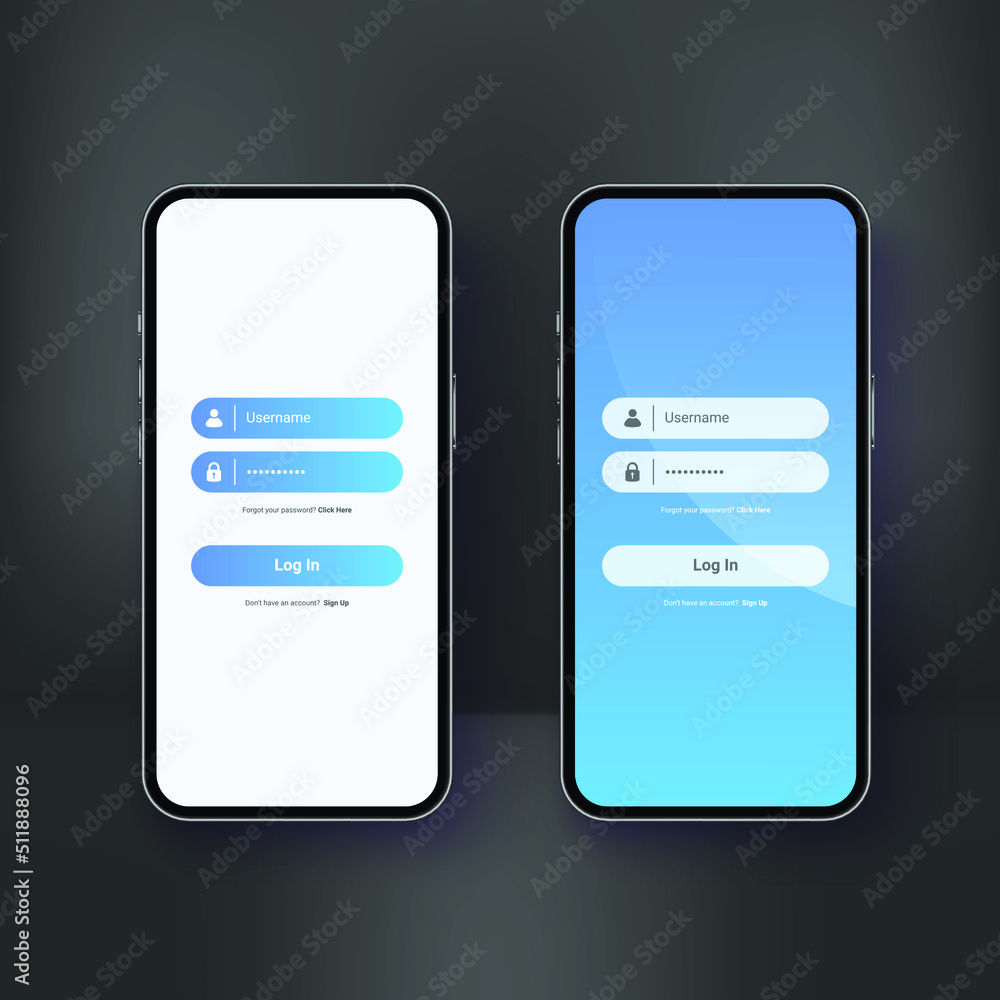 Sign up on smartphone screen in application realistic mockup phone. Sign up on smartphone screen in application realistic mockup phone.