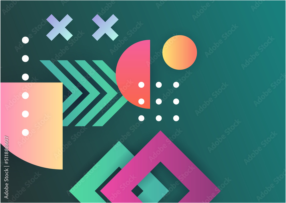 Colorful gradient memphis geometric pattern background texture for poster cover design. Minimal color abstract gradient banner template. Modern vector shape for business presentation and social media