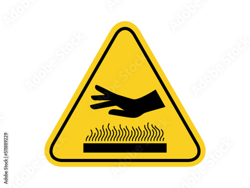 isolated do not touch hand caution, common hazardous symbols on yellow round triangle board warning sign for icon, label, logo or package industry etc.  flat style vector design.